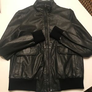 Theory buttery black leather zip jacket
